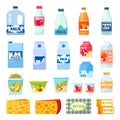 Milk and dairy food products, vector flat icons