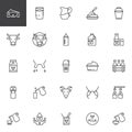 Milk and dairy production line icons set