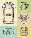 Milk and dairy products hand drawn set