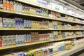 Milk and dairy products on shelves