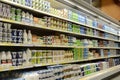 Milk and dairy products on shelves