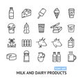 Milk Dairy Products Signs Black Thin Line Icon Set. Vector