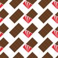 Milk dark chocolate bar icon. Opened red foil. Modern simple style. Seamless Pattern Wrapping paper, textile template. White backg