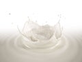 Milk double crown splash, splashing in milk pool with ripples Royalty Free Stock Photo