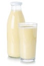 Milk drink smoothie fruit juice milkshake shake in a bottle and glass isolated on white Royalty Free Stock Photo