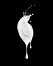 Milk dripping drops with splashes on a black background. Drops of cosmetic cream dripping close up