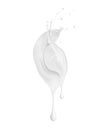 Milk dripping drops with splashes isolated on white background. Drops of cosmetic cream dripping close up