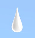 Milk drop, white water droplet or cream drip isolated on blue background 3d render. Shampoo, gel or lotion skincare icon Royalty Free Stock Photo