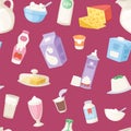 Milk everyday products vector seamless pattern