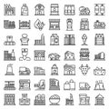 Milk factory icons set, outline style