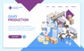 Milk Factory Landing Web Page Template 3d Isometric View. Vector