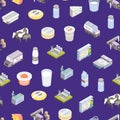 Milk Factory Signs 3d Seamless Pattern Background Isometric View. Vector