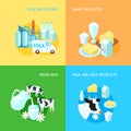 Milk 4 flat square icons composition Royalty Free Stock Photo