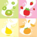 Milk Flavor Kiwi Strawberry Persimmon Pear Vector