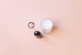 Milk foam maker with glass of milk on pink peach background Royalty Free Stock Photo