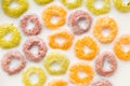 Milk with fruity cereal rings