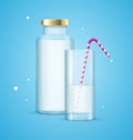 Milk Glass and Bottle Drink Concept. Vector