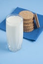 Milk in Glass Isolated with Biscuits Cookies Blue Background Dairy Products Lactose