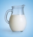 Milk glass jug on blue Royalty Free Stock Photo