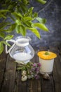 Milk in glass spilled on table with delicious kids idea