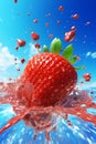 splash healthy background fruit blue freshness red food fresh strawberry water. Generative AI. Royalty Free Stock Photo