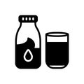 Black solid icon for Milk, bottle and glass Royalty Free Stock Photo