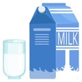 Milk icon. Cartoon blue paper pack and drink glass Royalty Free Stock Photo