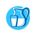 Milk Icon  jug and glass silhouette in blue circle Royalty Free Stock Photo