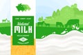 Milk illustration. Rural landscape. Milk splash Royalty Free Stock Photo