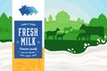 Milk illustration. Rural landscape. Milk splash Royalty Free Stock Photo