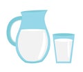 Milk in jug of glass, with icon flat style. Isolated on white background. Vector illustration. Royalty Free Stock Photo