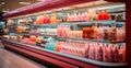 Milk, kefir, dairy products in a store, refrigerated display case in a supermarket - AI generated image