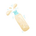 Milk, kefir, drinking yogurt or milkshake on white background. Cartoon flat drink, cutout bottle with isolated splash. Hand drawn
