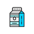 Milk, kefir in paper box flat color line icon.