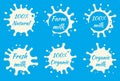 Milk labels vector set. Milk splash and blot design, shape creative illustration.