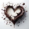 milk and liquid black chocolate splash heart shape with empty center isolated on white background Royalty Free Stock Photo