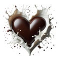 milk and liquid black chocolate splash heart shape with empty center isolated on white background Royalty Free Stock Photo