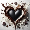 milk and liquid black chocolate splash heart shape with empty center isolated on white background Royalty Free Stock Photo