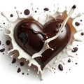 milk and liquid black chocolate splash heart shape with empty center isolated on white background Royalty Free Stock Photo