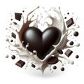 milk and liquid black chocolate splash heart shape with empty center isolated on white background Royalty Free Stock Photo