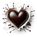 milk and liquid black chocolate splash heart shape with empty center isolated on white background Royalty Free Stock Photo