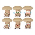 Milk mashroom cartoon in character with sad expression