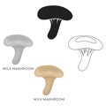 Milk mushroom icon in cartoon,black style isolated on white background. Mushroom symbol stock vector illustration. Royalty Free Stock Photo