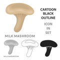 Milk mushroom icon in cartoon style isolated on white background. Royalty Free Stock Photo