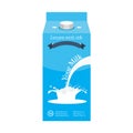 Milk package box mock up with ready milk splash design. Illustrated vector.