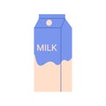 Milk package, dairy farm product in white and blue cardboard box Royalty Free Stock Photo