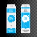 Milk packet isolated on white background. Vector illustration of carton pack. Paper box design for drink milk product Royalty Free Stock Photo