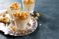 Milk panna cotta with salted caramel Royalty Free Stock Photo