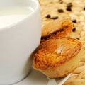 Milk and pasteis de feijao, typical Portuguese pastries