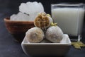 Mathura ka peda ,Milk peda Indian Sweet or malai peda ,milk fudge Royalty Free Stock Photo